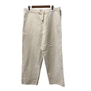 Claiborne White Wide leg Linen blend Slacks Waist Tie with Pockets Sz L‎ NWT